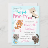 Kitten Invitation for Girl Birthday Paw-ty Kaart (Voorkant)