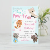 Kitten Invitation for Girl Birthday Paw-ty Kaart (Staand voorkant)