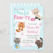 Kitten Invitation for Girl Birthday Paw-ty Kaart (Voorkant / Achterkant)