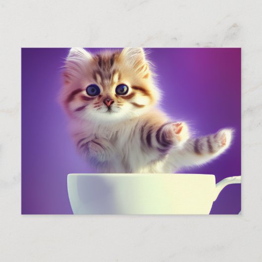 Kitten Jumping in een Teacup-Briefkaart Briefkaart (Voorkant)