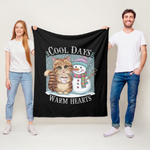 Kitten Kat en Sneeuwman Vrienden Deel Koffie Winte Fleece Deken