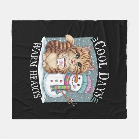 Kitten Kat en Sneeuwman Vrienden Deel Koffie Winte Fleece Deken (Voorkant (Horizontaal))