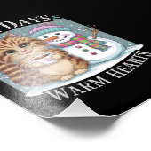 Kitten Kat en Sneeuwman Vrienden Deel Koffie Winte Foto Afdruk (Hoek)