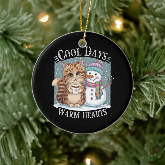 Kitten Kat en Sneeuwman Vrienden Deel Koffie Winte Keramisch Ornament (Boom)
