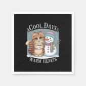 Kitten Kat en Sneeuwman Vrienden Deel Koffie Winte Servet (Voorkant)