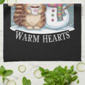 Kitten Kat en Sneeuwman Vrienden Deel Koffie Winte Theedoek (Gevouwen)