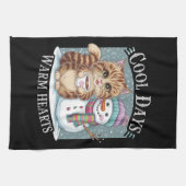 Kitten Kat en Sneeuwman Vrienden Deel Koffie Winte Theedoek (Horizontaal)