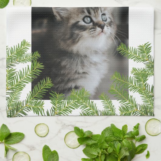 Kitten Kat Foto Pine Sneeuwvlok Keepsake Theedoek (Gevouwen)