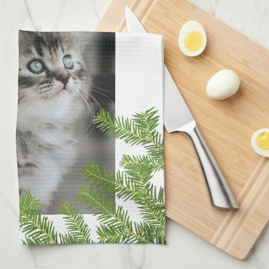 Kitten Kat Foto Pine Sneeuwvlok Keepsake Theedoek (Quarter Fold)