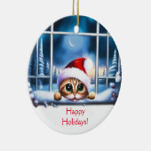 Kitten kat kerst kijken door raam keramisch ornament (Rechts)