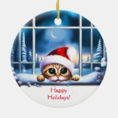 Kitten kat kerst kijken door raam keramisch ornament (Achterkant)