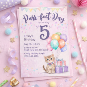 Kitten Kat Pastel Meisje 5e Verjaardag Kaart