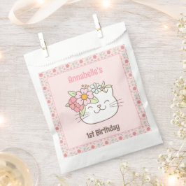 Kitten kat roze meisje 1e verjaardag bedankzakje