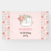 Kitten kat roze meisje 1e verjaardag spandoek (Horizontaal)