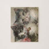  kitten kat vrienden roze boog bel legpuzzel (Verticaal)