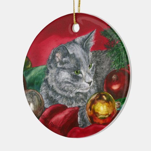 Kitten, Kattenversiering - "Thuis voor de Feestdag Keramisch Ornament (Links)