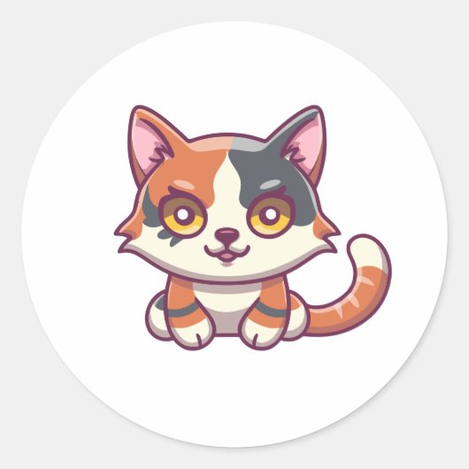 Kitten Kawaii schattige cartoon kleurrijk Ronde Sticker (Voorkant)