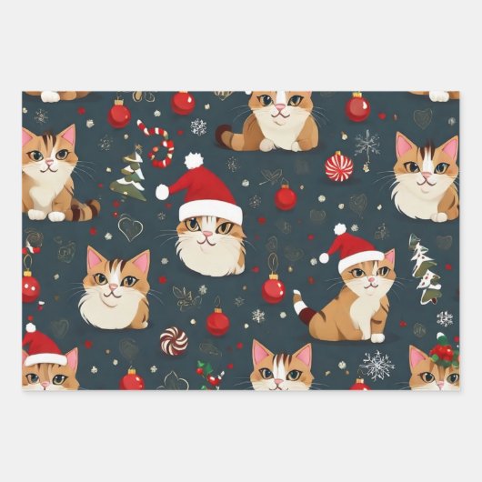 Kitten kerst inpakpapier vellen (Voorkant 3)