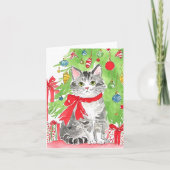 Kitten Kerst Waterverf Wenskaarten Bedankkaart (Voorkant)