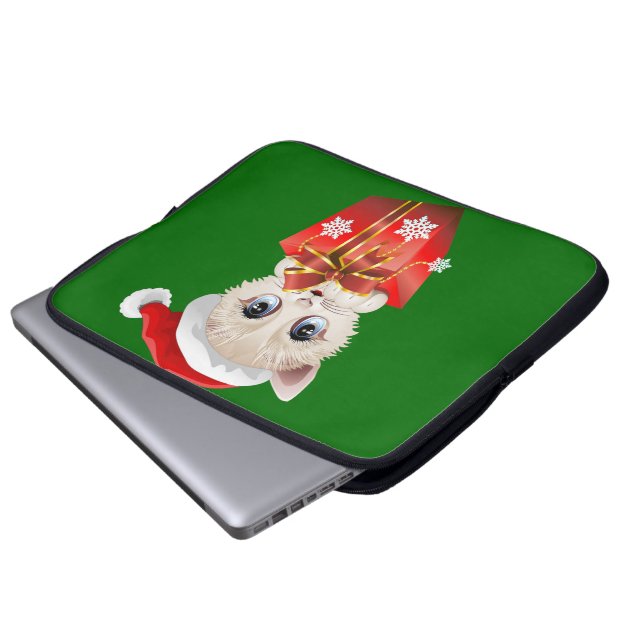 Kitten Kerstman met Gift Laptop Sleeve (Voorkant onderkant)