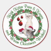 Kitten kerstwensen Ronde zegels (Voorkant)