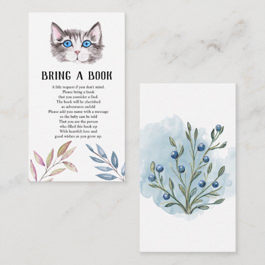 Kitten Kitty Cat Baby shower brengt een boek mee Informatiekaartje (Voorkant / Achterkant)