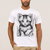 Kitten Kleurplaat T-shirt – Zwart & Wit Lijn (Voorkant)
