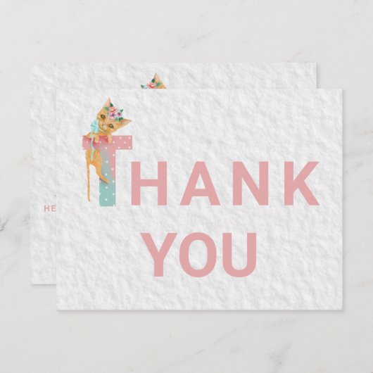 *~* Kitten Letter Pastel Baby shower Dank u Bedankkaart (Voorkant / Achterkant)