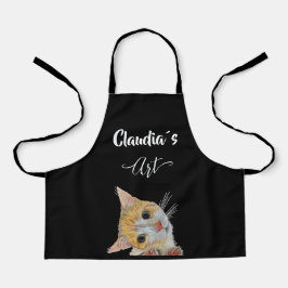 Kitten looking art and name All-Over Print Apron Schort
