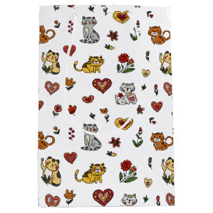Kitten Love Gift Bag: harten & katten Medium Cadeauzakje