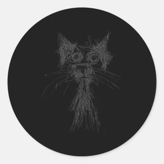 Kitten Lover Abstract Scribble Art Cute Cat Cat Ronde Sticker (Voorkant)