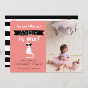 Kitten me First Birthday Photo Invitation Kaart