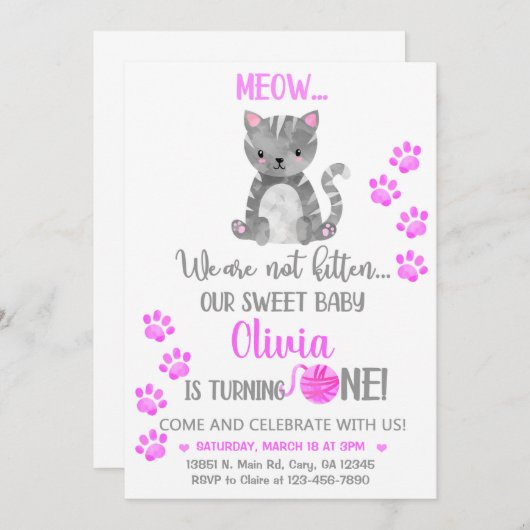 Kitten meisje verjaardagsuitnodiging. We zijn niet Kaart (Voorkant / Achterkant)