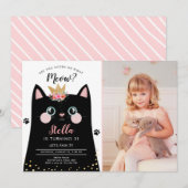Kitten Meow Pink Crown Girl Kitty Cat Birthday Kaart (Voorkant / Achterkant)