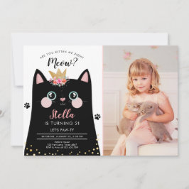 Kitten Meow Pink Crown Girl Kitty Cat Birthday Kaart