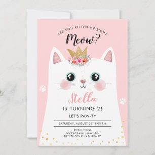 Kitten Meow Pink Crown Girl Kitty Cat Birthday Kaart