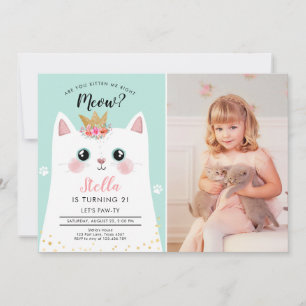 Kitten Meow Pink Crown Girl Kitty Cat Birthday Kaart