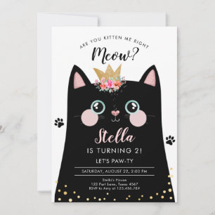 Kitten Meow Pink Crown Girl Kitty Cat Birthday Kaart