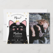 Kitten Meow Verjaardag Zwart Foto Kaart (Voorkant)