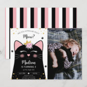 Kitten Meow Verjaardag Zwart Foto Kaart (Voorkant / Achterkant)