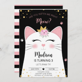 Kitten Meow Verjaardag Zwart Kaart