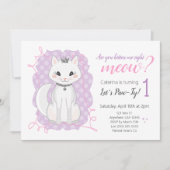 Kitten Meow Verjaardagsuitnodiging | Roze en Paars Kaart (Voorkant)