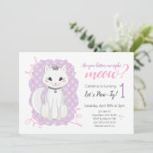 Kitten Meow Verjaardagsuitnodiging | Roze en Paars Kaart (Staand voorkant)