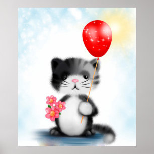 Kitten met ballon poster