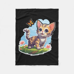 Kitten met blauwe ogen en vlinder perfecte zomer fleece deken