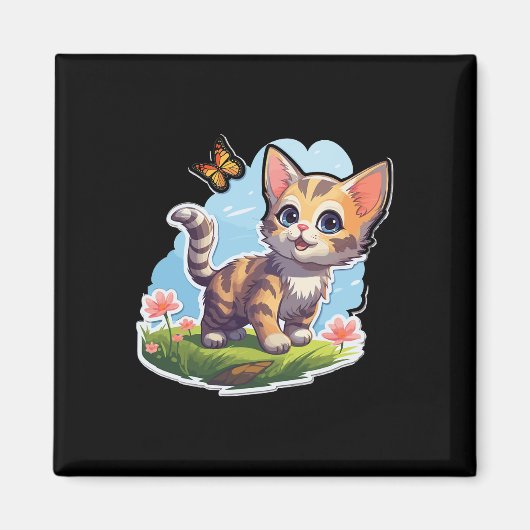 Kitten met blauwe ogen en vlinder perfecte zomer magneet (Voorkant)