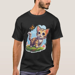 Kitten met blauwe ogen en vlinder perfecte zomer t-shirt