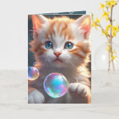 Kitten met bubbels voor verjaardag kaart (Gele Bloem)