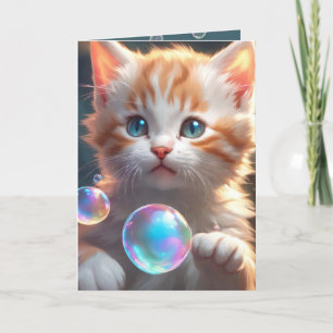 Kitten met bubbels voor verjaardag kaart