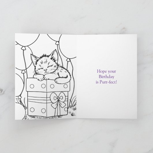 Kitten met Cupcake Kleurplaat Verjaardag Kaart (Binnen)